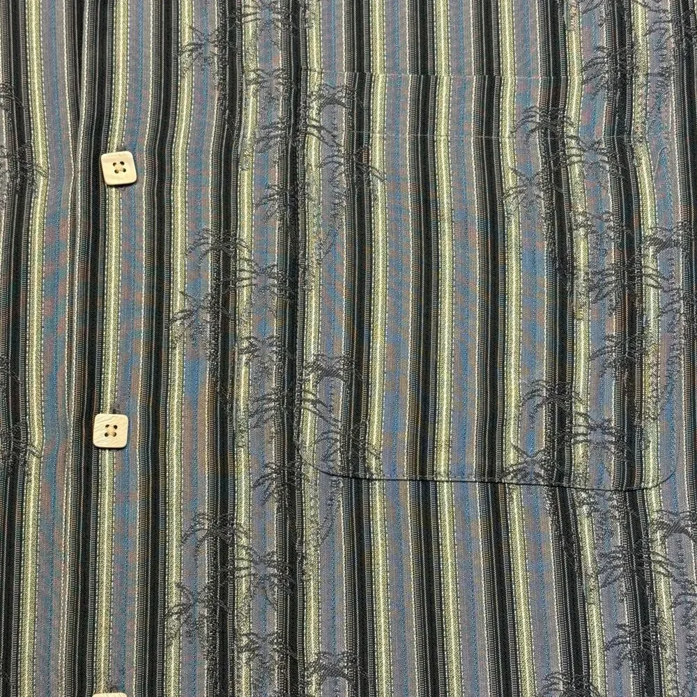 Joseph & Feiss Palm Tree Silk Button-Up Short Sleeve Men L Blue Black Striped